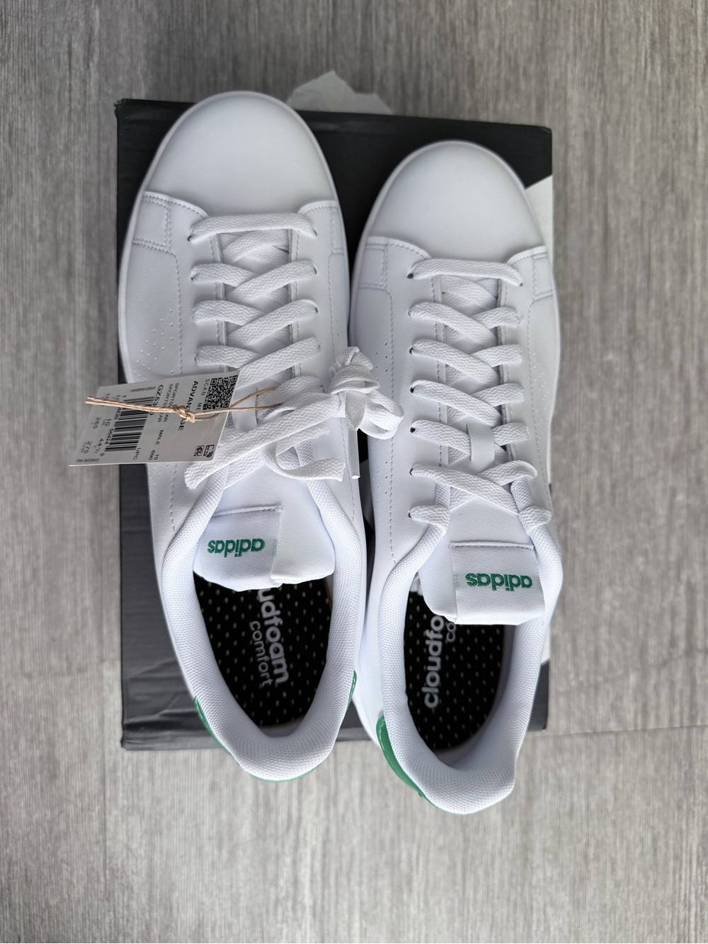 adidas White Sneakers with Green Heel Tab